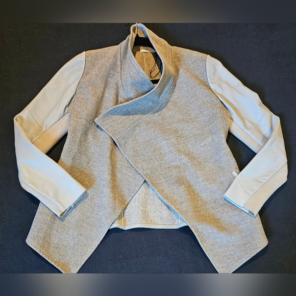 VINCE Wool Draped Leather Sleeve Tan Jacket Size XS - Picture 2 of 8